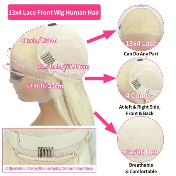 13x4 Blonde Human Hair Lace Front Wig, 250% Density, HD Lace, Pre-Plucked with Baby Hair, Glueless Straight Style for Women - 100% Real Human Hair, Long & Smooth Look - Image 4