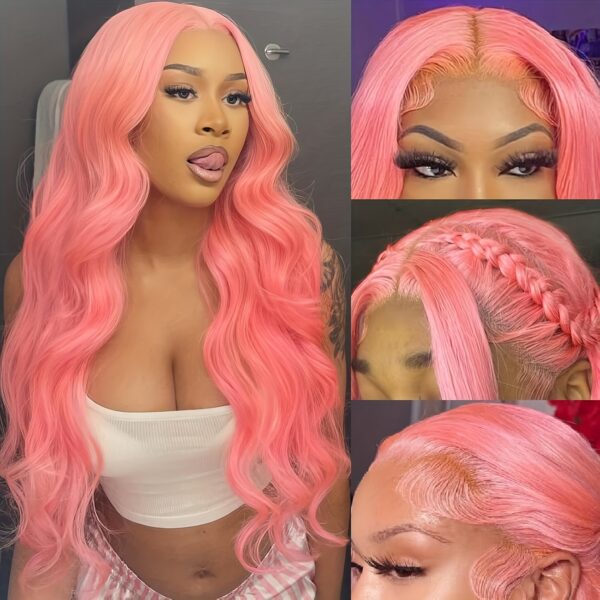 Pink Lace Front Wig Human Hair 30 Inch Pink Wig Human Hair 180 Density13x4 HD Frontal Body Wave Wigs Human Hair Pre Plucked With Baby Hair Colored Pink Human Hair Lace Front Wig For Women - Image 6