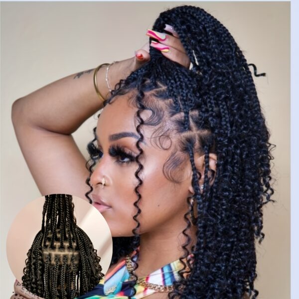 Women'S Vacation Style Full Lace Wig, High Temperature Fiber, 150% Density, Curly Braided Butterfly Lace Edge, Middle Length Goddess Wig for African Women - Image 3