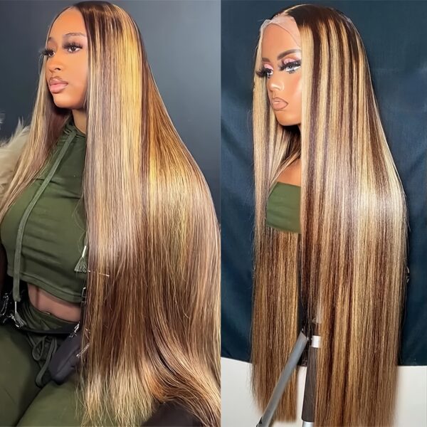 Highlight Straight 13x4 Lace Front Human Hair Wigs for Women P4/27 Highlight 13x4 Lace Frontal Human Hair Wigs 150% Density - Image 4