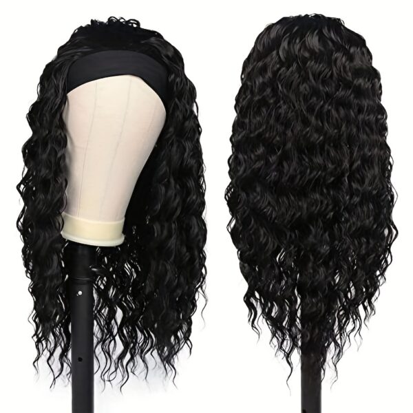 Headband Wigs Deep Wave Hair Wigs With Headband 24 Inch Long Wavy Synthetic Fiber Wigs With Headband Attached For Women - Image 2