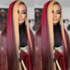 13x4 Red Blonde Highlight Lace Front Wig for Women - Silky Straight Synthetic Heat Resistant Fiber, Pre-Plucked Hairline, Glueless Design for Daily & Party Wear, Party Hairpiece | Silky Straight Wig | Synthetic Fiber Wig - Image 3