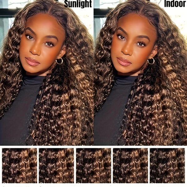 13x4 Highlight Ombre Water Wave Lace Front Wigs Human Hair Pre Plucked 4/27 Colored Glueless Wigs Water Wave Honey Blonde Curly Lace Frontal Wigs 180% Density Human Hair for Women with Baby Hair - Image 6