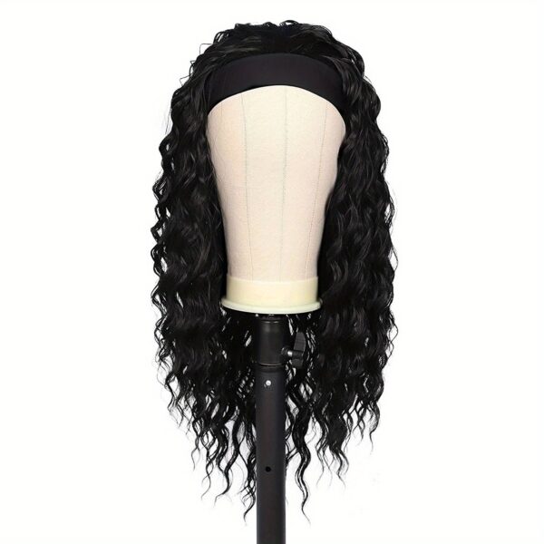 Headband Wigs Deep Wave Hair Wigs With Headband 24 Inch Long Wavy Synthetic Fiber Wigs With Headband Attached For Women - Image 9
