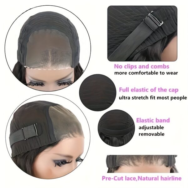 4x4 Glueless Wigs Put On And Go Straight Human Hair Wig Short Bob Wig Pre Plucked Pre Cut Lace Air Wig For Women Natural Black 180% Density - Image 9