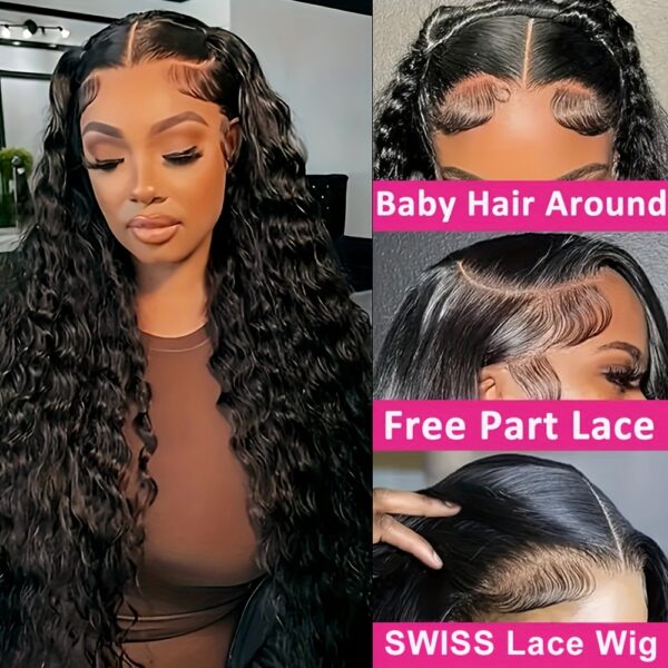 Everyday Elegance| Elegant 26" Black Water Wave Lace Front Wig for Women - Pre-Plucked Hairline, Glueless, Heat Resistant Synthetic Hair, 180% Density, Versatile Free Part Design - Image 5