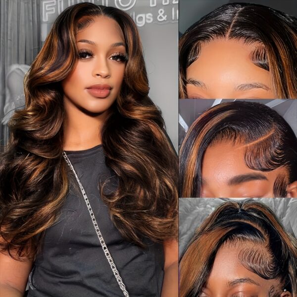 New Year'S Promotion 13x6 Highlight Lace Front Wig Human Hair Body Wave 180 Density HD Lace Front Wigs Human Hair Pre Plucked FB/30 Ombre Glueless Wigs 13x6 Lace Frontal Balayage Wigs Human Hair For Women