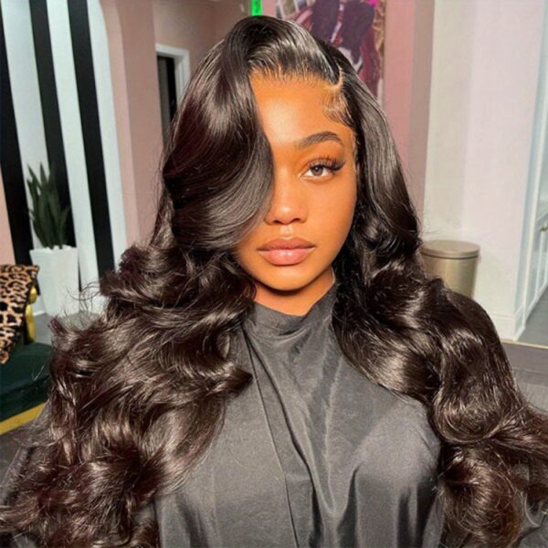 Funky Girl 13x6 Lace Front Body Wave Wig - Brazilian Remy Human Hair, Pre-Plucked with Baby Hair, 180% Density, Natural Black for Women, Elegant Style for All Ethnicities, Natural Hair Styling | Natural Hairline Wig | Soft Texture Wig - Image 15
