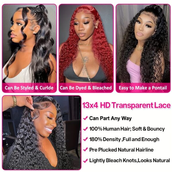 Yavida Water Wave Lace Front Wig - 13x4 HD Transparent Glueless Design, Pre-Plucked with Baby Hair, 150% Density, Natural Black for Women, Perfect for Everyday or Vacation Style - Image 13