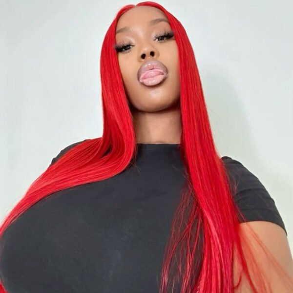 Brazilian Human Hair Wig | 13x4 HD Lace Frontal | Pre-Plucked with Hair | Straight Red | 200% Density | Natural Hairline | All-Season Comfort | Durable & Versatile Styling Options for Wome - Image 3