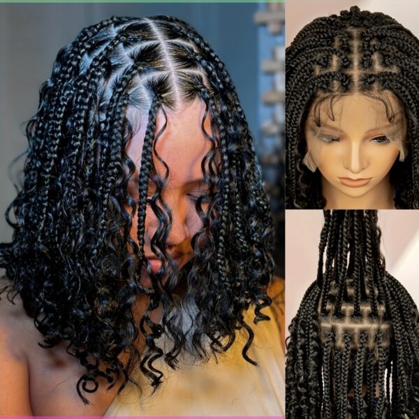 Women'S Vacation Style Full Lace Wig, High Temperature Fiber, 150% Density, Curly Braided Butterfly Lace Edge, Middle Length Goddess Wig for African Women