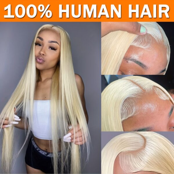 13x4 Blonde Human Hair Lace Front Wig, 250% Density, HD Lace, Pre-Plucked with Baby Hair, Glueless Straight Style for Women - 100% Real Human Hair, Long & Smooth Look - Image 2