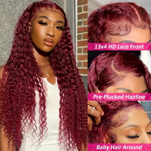 Hot Selling New Styles13x4 Lace Frontal Wigs Human Hair for Women 99J Burgundy HD Transparent Deep Wave Lace Front Wigs Human Hair Pre Plucked Wine Red Glueless Lace Colored Wigs 26inch - Image 16