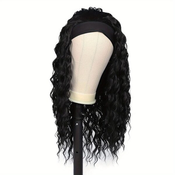 Headband Wigs Deep Wave Hair Wigs With Headband 24 Inch Long Wavy Synthetic Fiber Wigs With Headband Attached For Women - Image 10