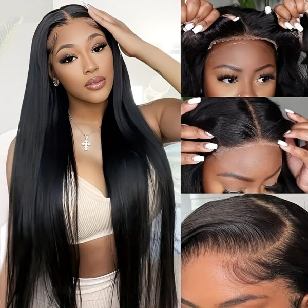 Yavida Glueless Human Hair Wig - 150% Density Straight 4x4 HD Lace Closure, Pre-Plucked & Pre-Cut, No Glue Needed, Ready to Wear for Women, Natural Look with Hairs, Versatile Styling Options, Versatile Hair Wig | Sleek Straight Wig | Realistic Hair Textur - Image 4