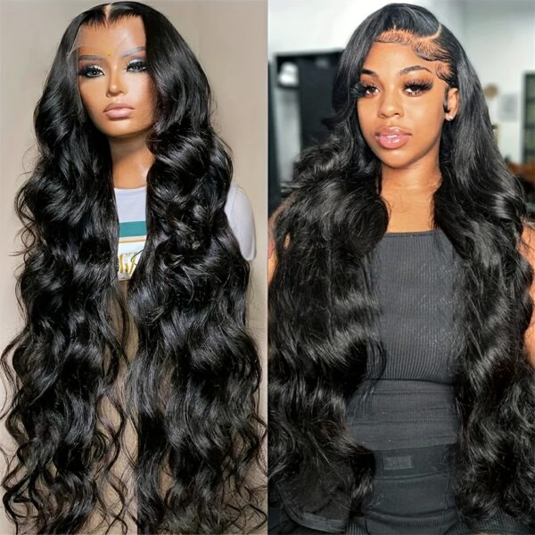 Funky Girl 13x6 Lace Front Body Wave Wig - Brazilian Remy Human Hair, Pre-Plucked with Baby Hair, 180% Density, Natural Black for Women, Elegant Style for All Ethnicities, Natural Hair Styling | Natural Hairline Wig | Soft Texture Wig - Image 4