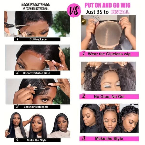 4x4 Glueless Wigs Put On And Go Straight Human Hair Wig Short Bob Wig Pre Plucked Pre Cut Lace Air Wig For Women Natural Black 180% Density - Image 10
