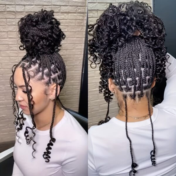 Women'S Vacation Style Full Lace Wig, High Temperature Fiber, 150% Density, Curly Braided Butterfly Lace Edge, Middle Length Goddess Wig for African Women - Image 2