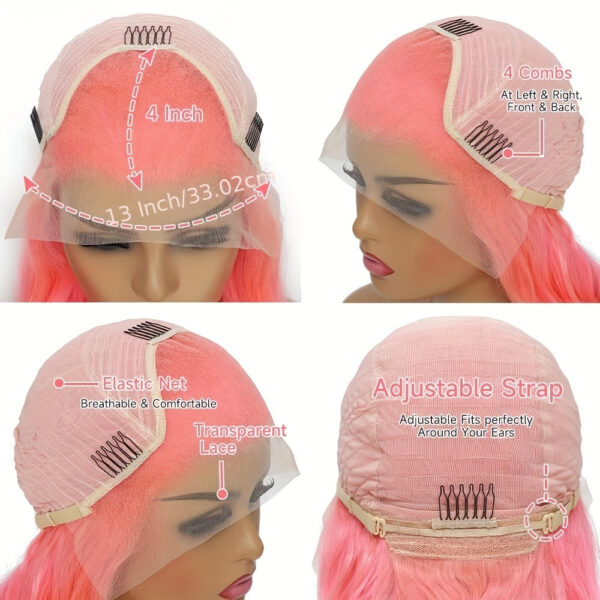 Pink Lace Front Wig Human Hair 30 Inch Pink Wig Human Hair 180 Density13x4 HD Frontal Body Wave Wigs Human Hair Pre Plucked With Baby Hair Colored Pink Human Hair Lace Front Wig For Women - Image 7