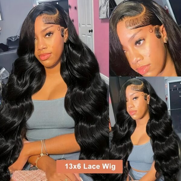 Funky Girl 13x6 Lace Front Body Wave Wig - Brazilian Remy Human Hair, Pre-Plucked with Baby Hair, 180% Density, Natural Black for Women, Elegant Style for All Ethnicities, Natural Hair Styling | Natural Hairline Wig | Soft Texture Wig - Image 8