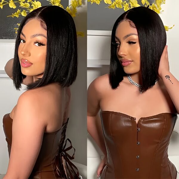 4x4 Glueless Wigs Put On And Go Straight Human Hair Wig Short Bob Wig Pre Plucked Pre Cut Lace Air Wig For Women Natural Black 180% Density - Image 13