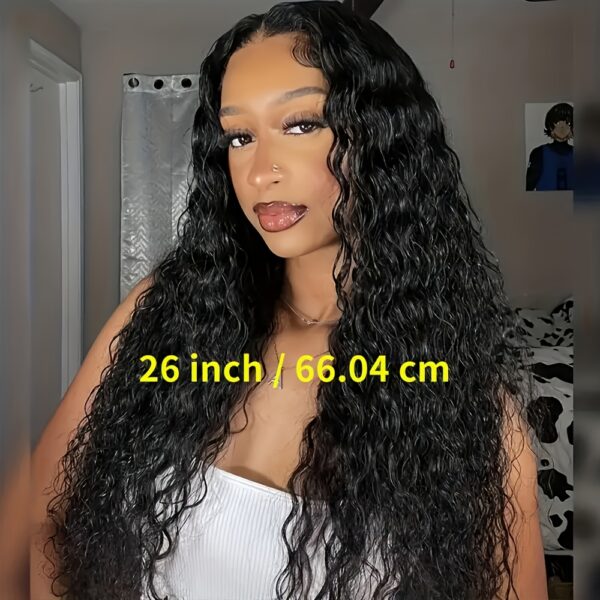 Everyday Elegance| Elegant 26" Black Water Wave Lace Front Wig for Women - Pre-Plucked Hairline, Glueless, Heat Resistant Synthetic Hair, 180% Density, Versatile Free Part Design - Image 6