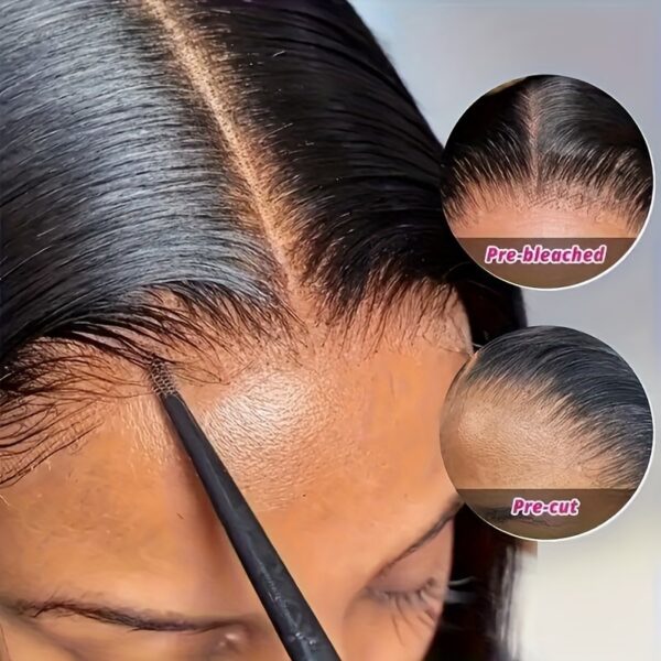 4x4 Glueless Wigs Put On And Go Straight Human Hair Wig Short Bob Wig Pre Plucked Pre Cut Lace Air Wig For Women Natural Black 180% Density - Image 6