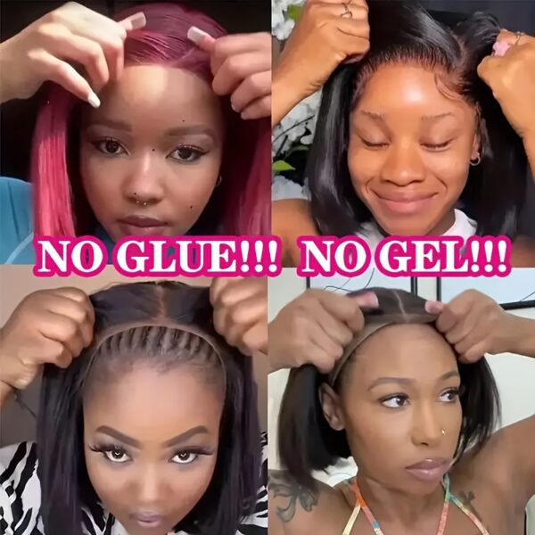 4x4 Glueless Wigs Put On And Go Straight Human Hair Wig Short Bob Wig Pre Plucked Pre Cut Lace Air Wig For Women Natural Black 180% Density - Image 3