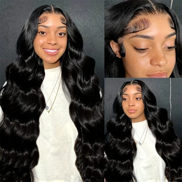 Funky Girl Brazilian Remy Human Hair Wig - Body Wave 13x6 Transparent Lace Front, Pre-Plucked with Baby Hair, 180% Density, Natural Black for Women, Elegant Style for All Ethnicities, Special Occasion Wig | Seamless Lace Front | Soft Texture Wig - Image 2