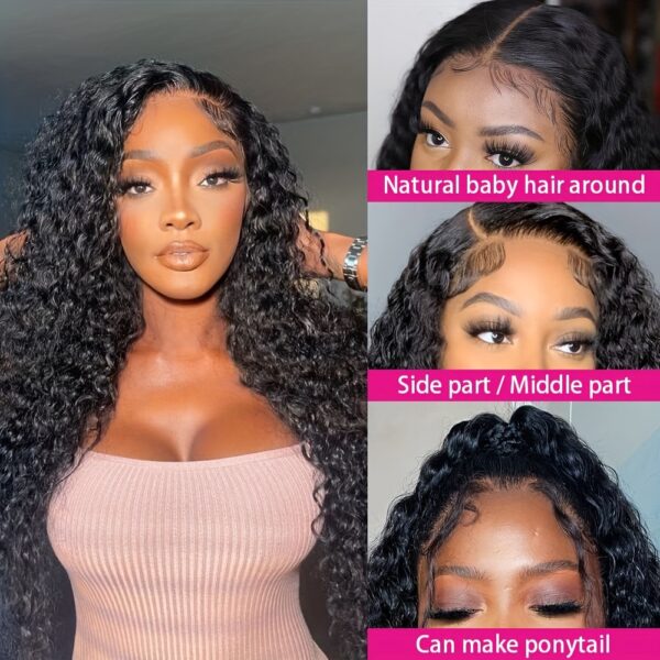 Yavida Water Wave Lace Front Wig - 13x4 HD Transparent Glueless Design, Pre-Plucked with Baby Hair, 150% Density, Natural Black for Women, Perfect for Everyday or Vacation Style - Image 3