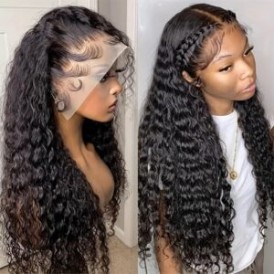13x4 Lace Front Water Wave Wig - Brazilian Remy Human Hair, Long, Curly, Natural Look for Women, Stylish Hairpiece|Natural Hair Texture|Curly Hair Texture, Hair Wig