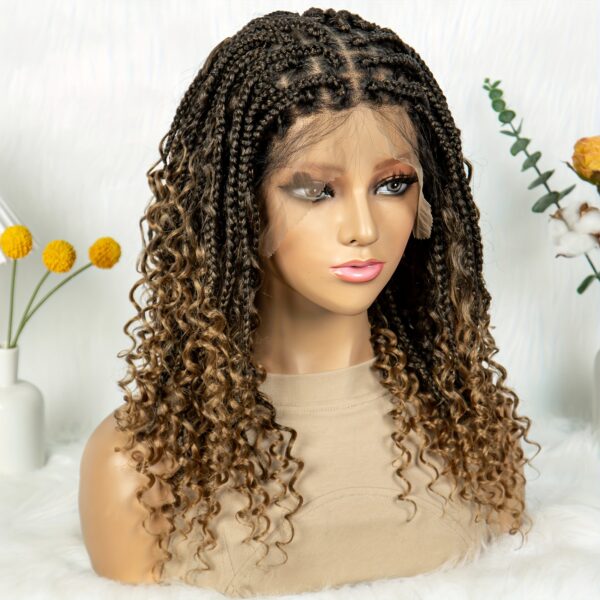 Women'S Vacation Style Full Lace Wig, High Temperature Fiber, 150% Density, Curly Braided Butterfly Lace Edge, Middle Length Goddess Wig for African Women - Image 7