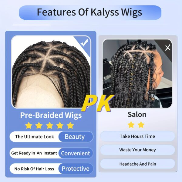 Elegant Full Lace Boho Braided Wig for Women - 180% Density, Box Braids with Curly Ends, Low-Temperature Fiber, Versatile Styling, Black - Image 5