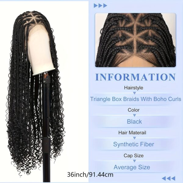 Elegant Full Lace Boho Braided Wig for Women - 180% Density, Box Braids with Curly Ends, Low-Temperature Fiber, Versatile Styling, Black - Image 2