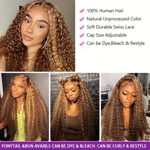 13x4 Highlight Ombre Water Wave Lace Front Wigs Human Hair Pre Plucked 4/27 Colored Glueless Wigs Water Wave Honey Blonde Curly Lace Frontal Wigs 180% Density Human Hair for Women with Baby Hair - Image 8