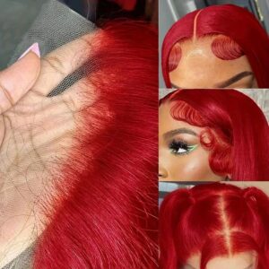 Brazilian Human Hair Wig | 13x4 HD Lace Frontal | Pre-Plucked with Hair | Straight Red | 200% Density | Natural Hairline | All-Season Comfort | Durable & Versatile Styling Options for Wome