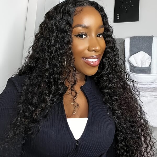 Everyday Elegance| Elegant 26" Black Water Wave Lace Front Wig for Women - Pre-Plucked Hairline, Glueless, Heat Resistant Synthetic Hair, 180% Density, Versatile Free Part Design - Image 3