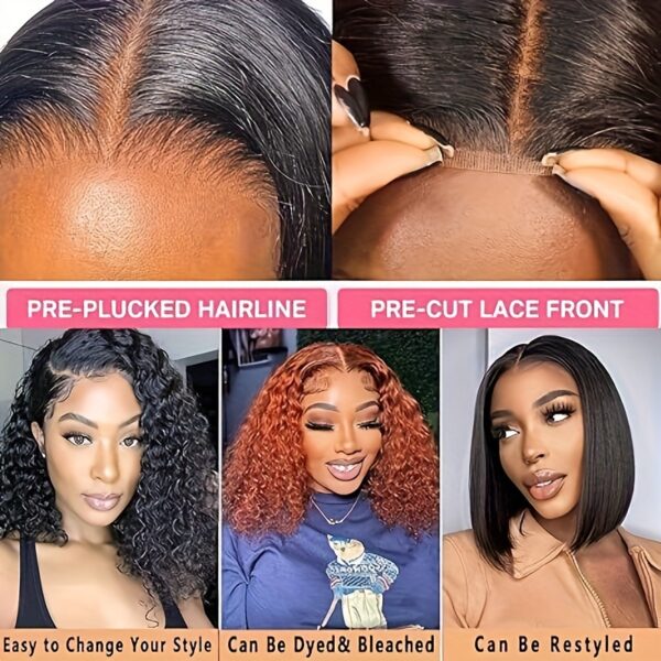 4x4 Glueless Wigs Put On And Go Straight Human Hair Wig Short Bob Wig Pre Plucked Pre Cut Lace Air Wig For Women Natural Black 180% Density - Image 14