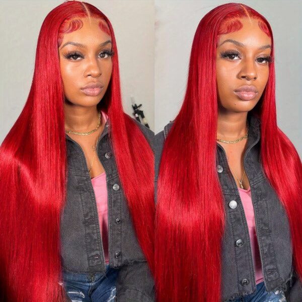 Brazilian Human Hair Wig | 13x4 HD Lace Frontal | Pre-Plucked with Hair | Straight Red | 200% Density | Natural Hairline | All-Season Comfort | Durable & Versatile Styling Options for Wome - Image 4