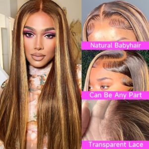 Highlight Straight 13x4 Lace Front Human Hair Wigs for Women P4/27 Highlight 13x4 Lace Frontal Human Hair Wigs 150% Density