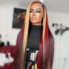 13x4 Red Blonde Highlight Lace Front Wig for Women - Silky Straight Synthetic Heat Resistant Fiber, Pre-Plucked Hairline, Glueless Design for Daily & Party Wear, Party Hairpiece | Silky Straight Wig | Synthetic Fiber Wig - Image 2