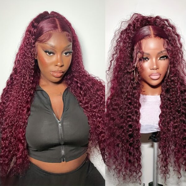 Hot Selling New Styles13x4 Lace Frontal Wigs Human Hair for Women 99J Burgundy HD Transparent Deep Wave Lace Front Wigs Human Hair Pre Plucked Wine Red Glueless Lace Colored Wigs 26inch - Image 11