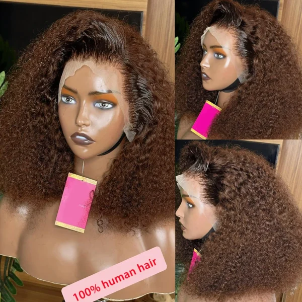 250 Density Chocolate Short Bob Wigs Human Hair Wig 13x4 HD Lace Front Wig Deep Wave Pre plucked Transparent Lace Frontal Wig - Image 2