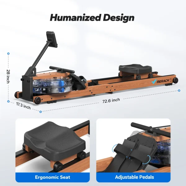 MERACH Water Rowing Machines for Home, Foldable Row Machine with 400LBS Weight Capacity, Dedicated Monitor and Comfortable Seat - Image 6