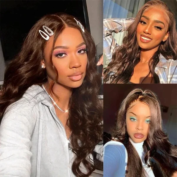 200 Density Chocolate Brown Body Wave Lace Front Human Hair Wigs Brazilian HD Lace Frontal Wigs 13x5 13x7 Preplucked For Women - Image 5