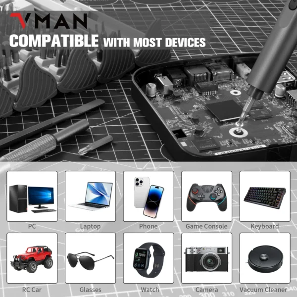 VMAN 138 in 1 Electric Precision Cordless Screwdriver set Magnetic Bits Laptop PC iPhone Glasses Repair Tool Multifunction Kit - Image 5