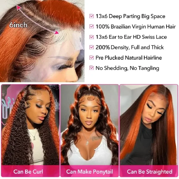 30 32 Inch Highlight 13x6 HD Lace Front Wigs Human Hair Ginger Orange 1B/350 Wet And Wavy 13x5 Body Wave Ombre Wig For Women - Image 6
