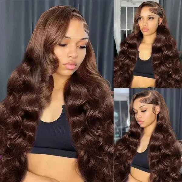 200 Density Chocolate Brown Body Wave Lace Front Human Hair Wigs Brazilian HD Lace Frontal Wigs 13x5 13x7 Preplucked For Women - Image 2