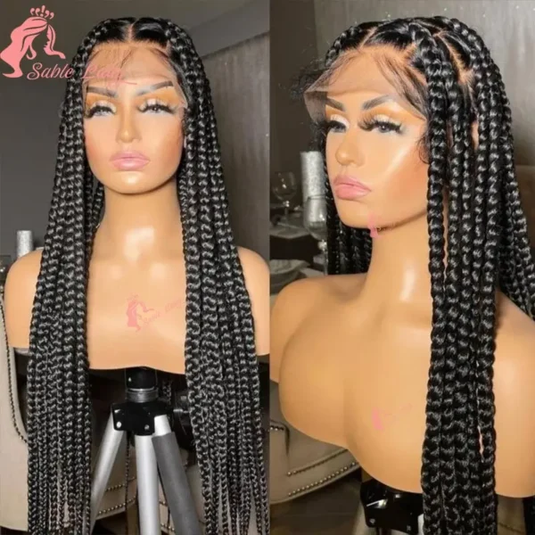 Synthetic Full Lace Wigs Jumbo Box Braids Wig Lace Front Wig Knotless Braids Wig Black Women Long 36“ Cornrows Box Braided Wigs - Image 17