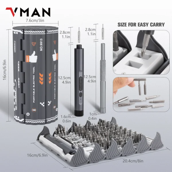 VMAN 138 in 1 Electric Precision Cordless Screwdriver set Magnetic Bits Laptop PC iPhone Glasses Repair Tool Multifunction Kit - Image 3